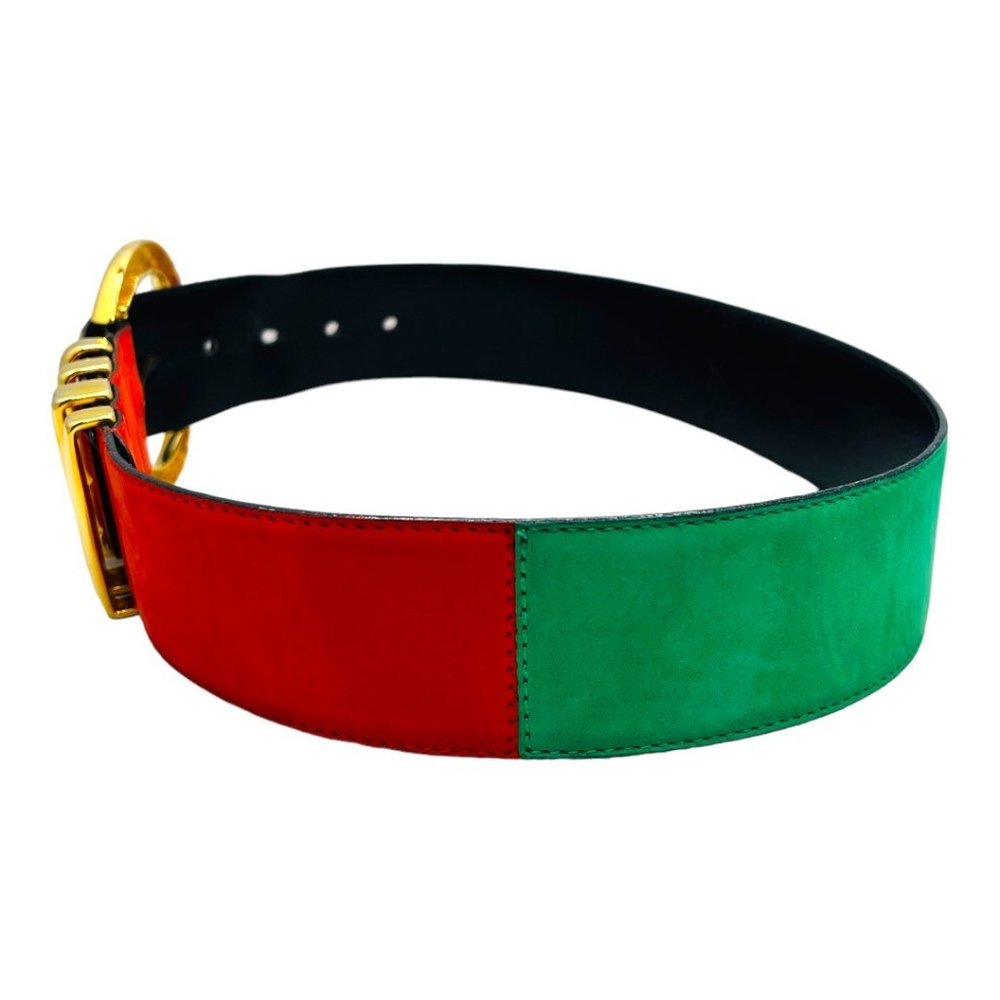 Escada 80's Leather Suede & Gilt Brass Color Block Two-Tone Vintage Belt - Picture 7 of 12